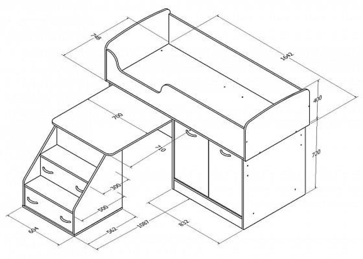 Кровать-чердак "Дюймовочка-2" Дуб молочный/венге | фото 3