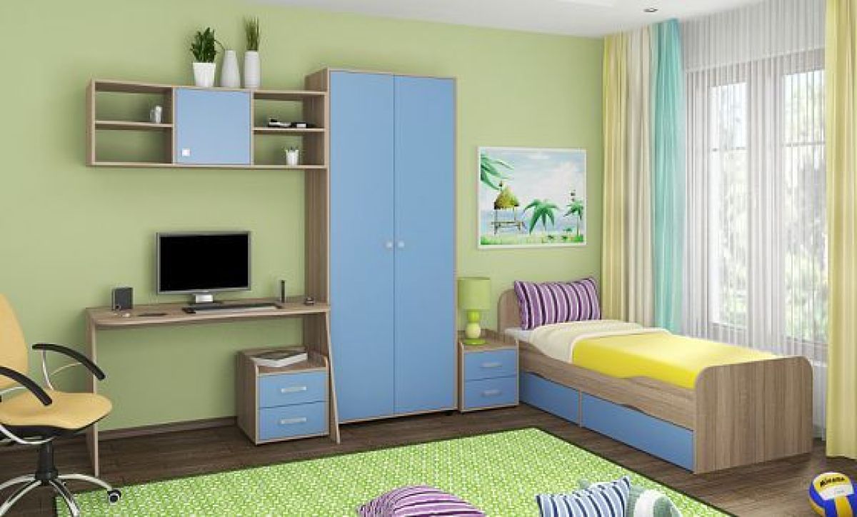 Детская ДЕЛЬТА (модульная) Дуб молочный/Голубой | фото 2