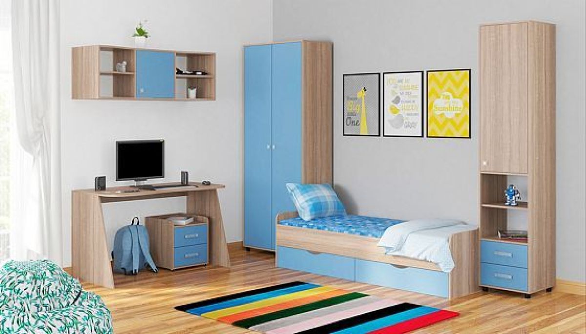 Детская ДЕЛЬТА (модульная) Дуб молочный/Голубой | фото 7