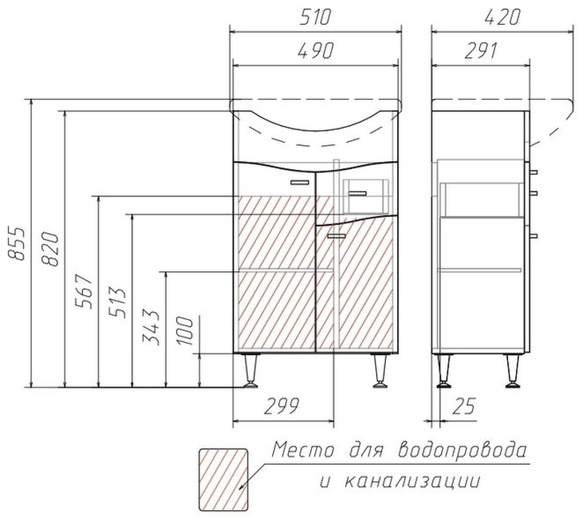 Тумба под умывальник Уют 50 Волна с верхним ящиком В1 АЙСБЕРГ (DA1013T) | фото 3