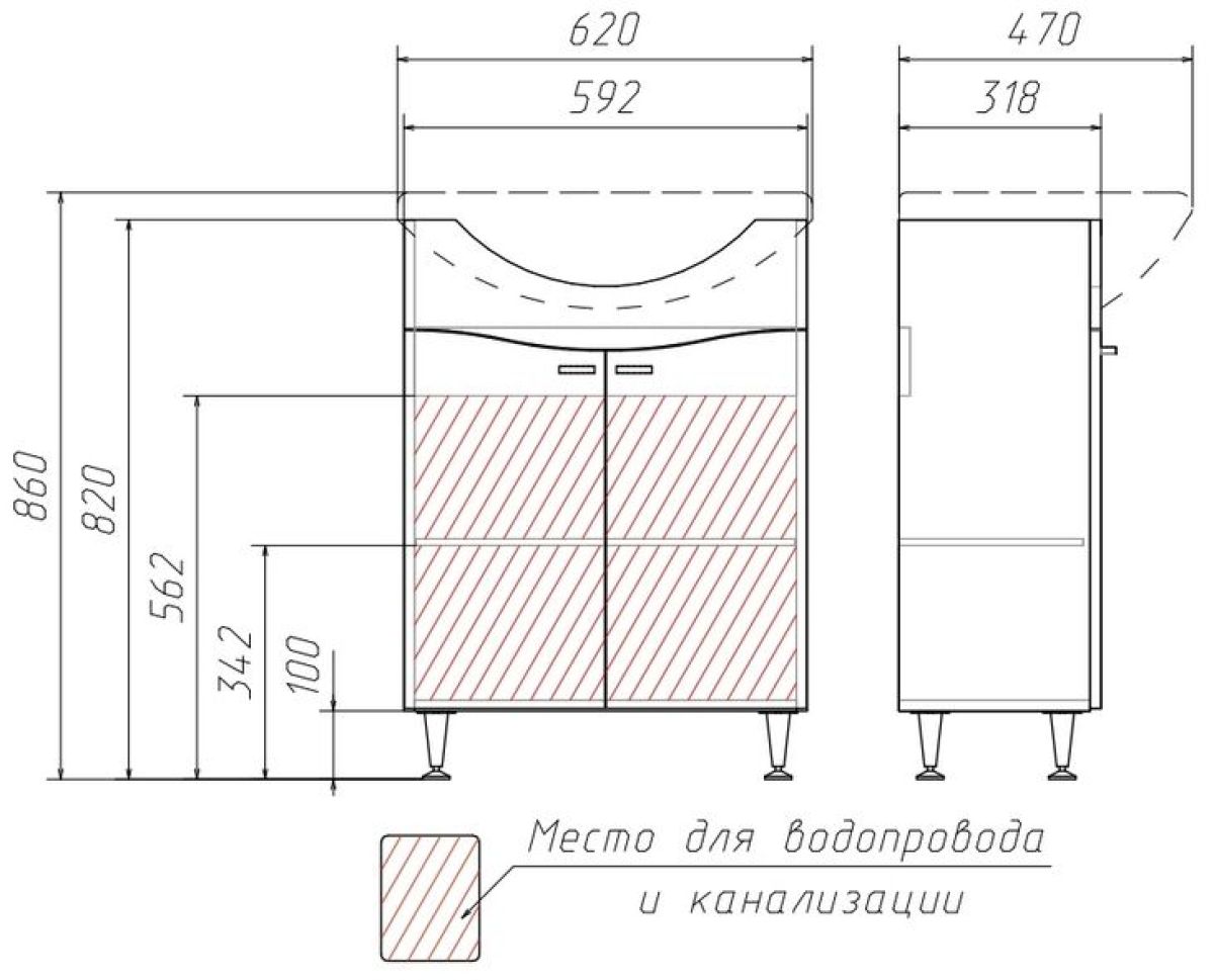 Тумба под умывальник Уют 60 Волна без ящика АЙСБЕРГ (DA1020T) | фото 3
