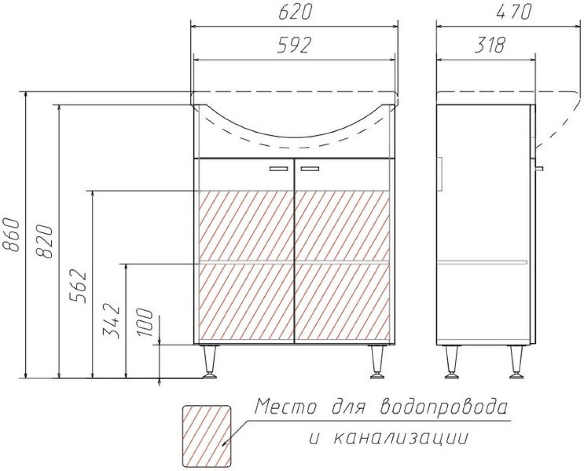 Тумба под умывальник Уют 60 Классик без ящика АЙСБЕРГ (DA1022T) | фото 3