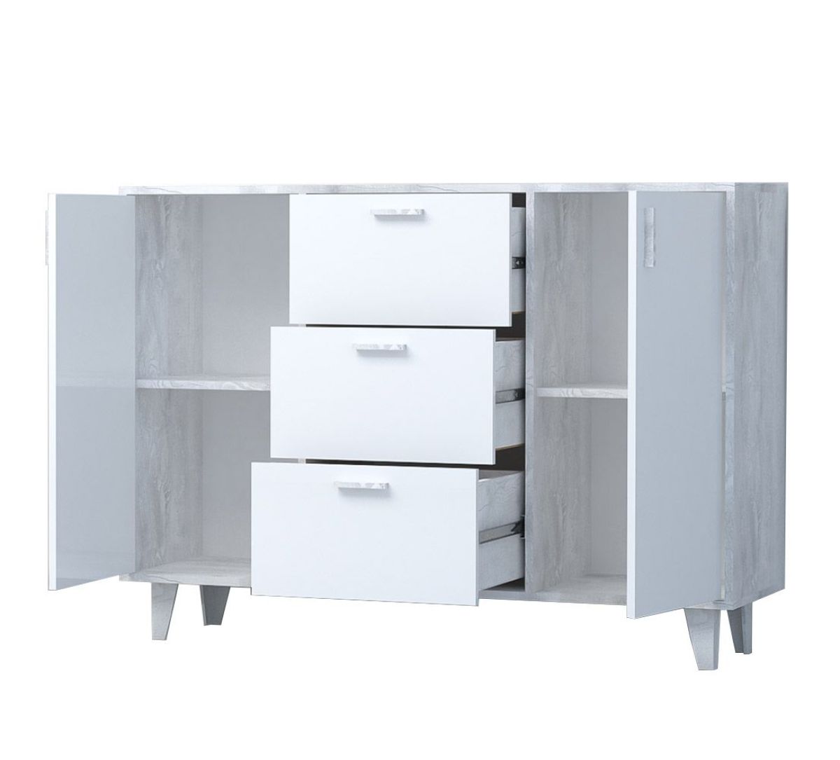 Комод Эго К-2 (на ножках) Бетон светлый/Белый глянец | фото 2