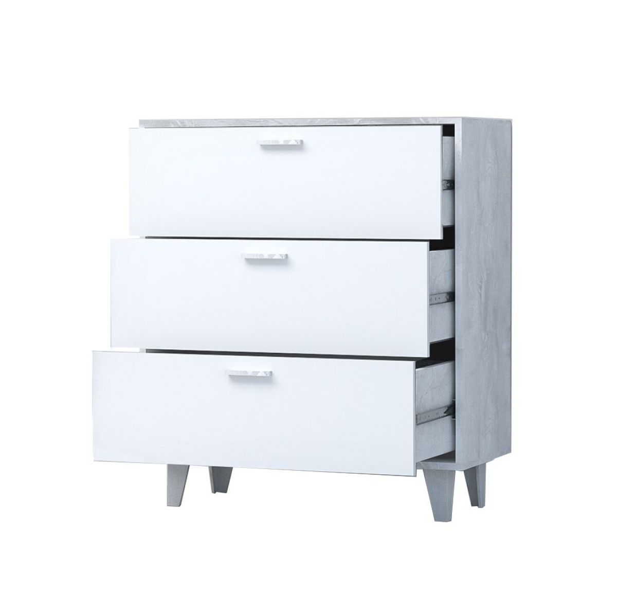 Комод Эго К-3 3-ящика (на ножках) Бетон светлый/Белый глянец | фото 2