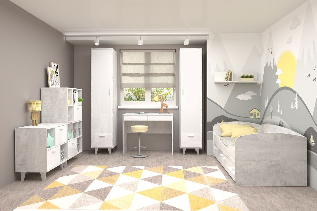 Пенал ЭГО П-1 1-дверца 1-ящик (на ножках) Бетон светлый/Белый глянец | фото 3