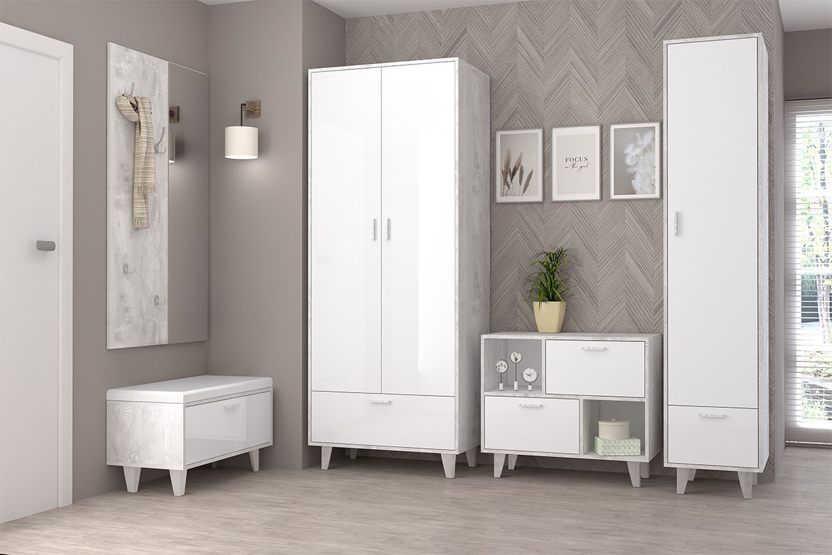 Пенал ЭГО П-1 1-дверца 1-ящик (на ножках) Бетон светлый/Белый глянец | фото 4