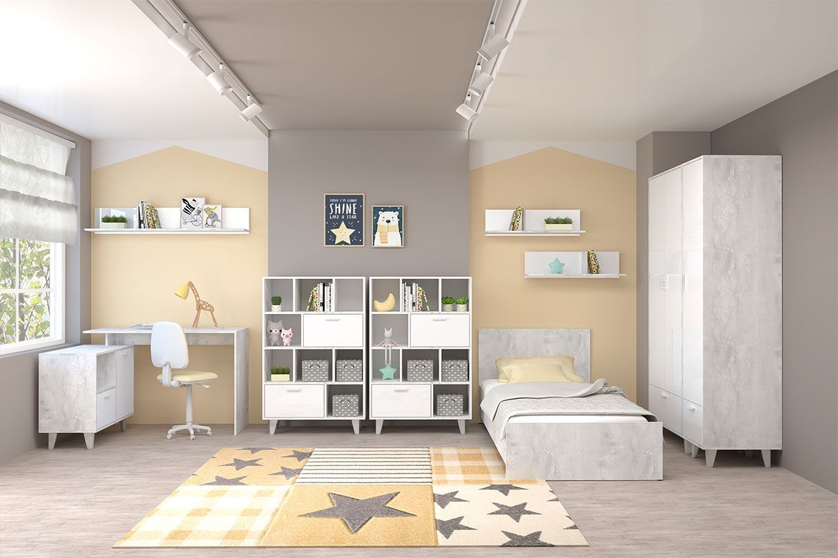 Стол письменный Эго Ст-2 1 дверца 1 ящик (на ножках) Бетон светлый/Белый глянец | фото 3