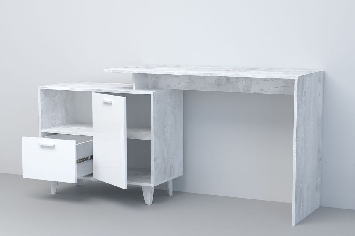 Стол письменный Эго Ст-2 1 дверца 1 ящик (на ножках) Бетон светлый/Белый глянец | фото 2