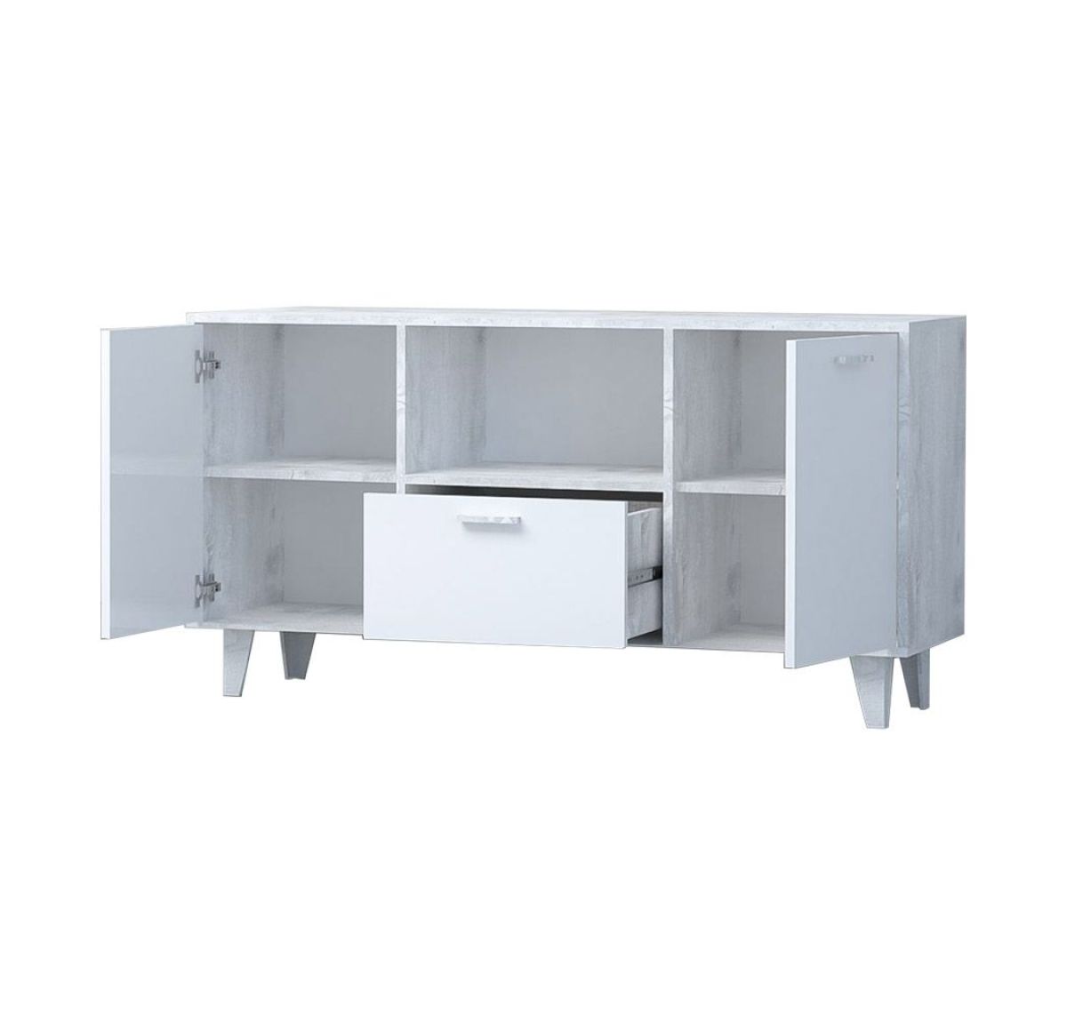 Тумба Эго Т-2 2-дверки 1-ящик (на ножках) Бетон светлый/Белый глянец | фото 2