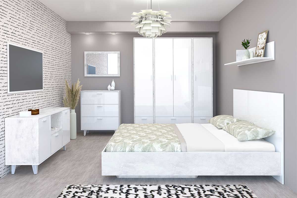 Кровать Эго арт. 031-М1 (1600*2000) Бетон светлый/Белый глянец | фото 3