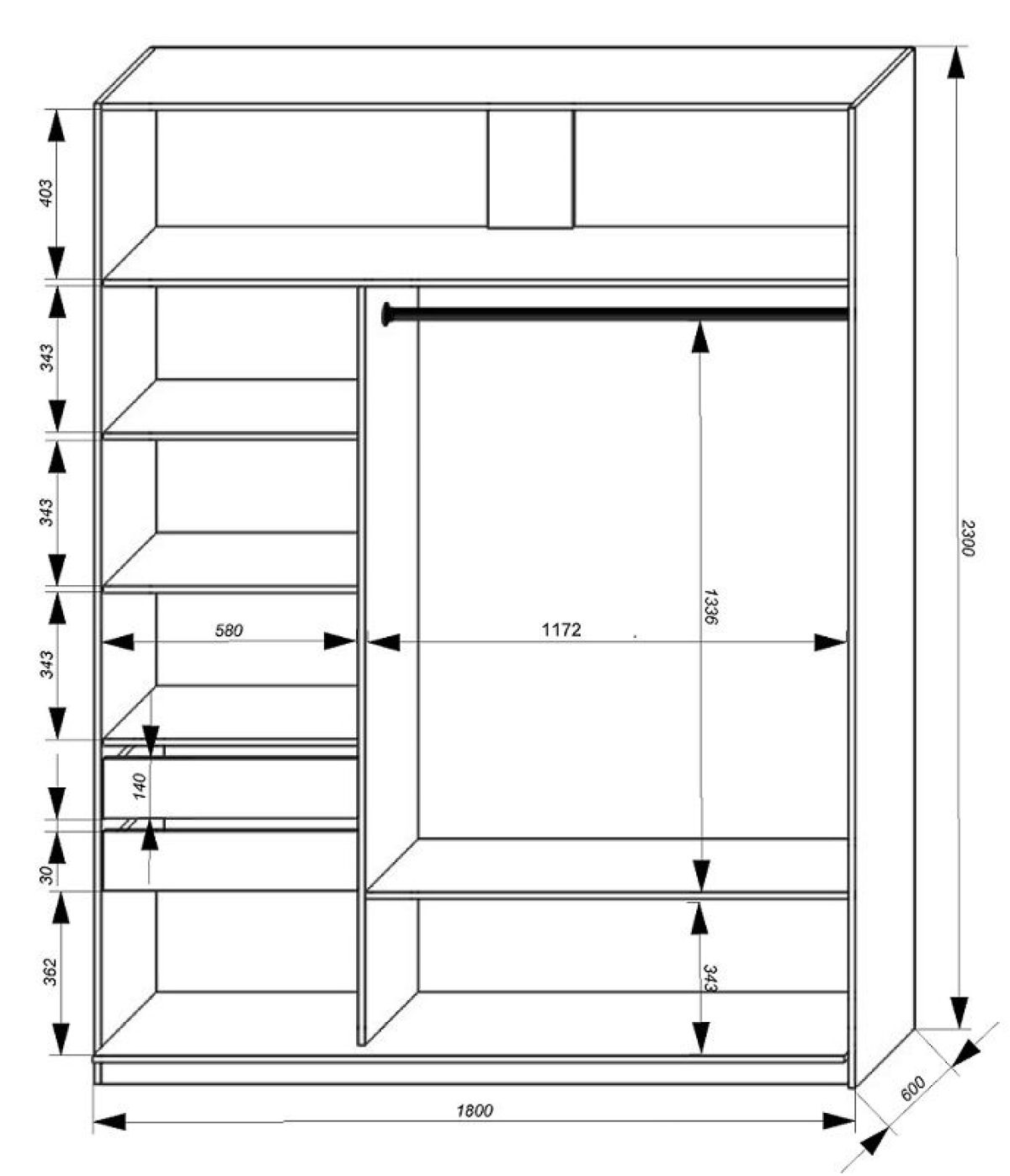 Шкаф-купе 1800 серии SOFT D6+D4+B2+PL2 (2 ящика+1штанга+1 полка) профиль «Капучино» | фото 3