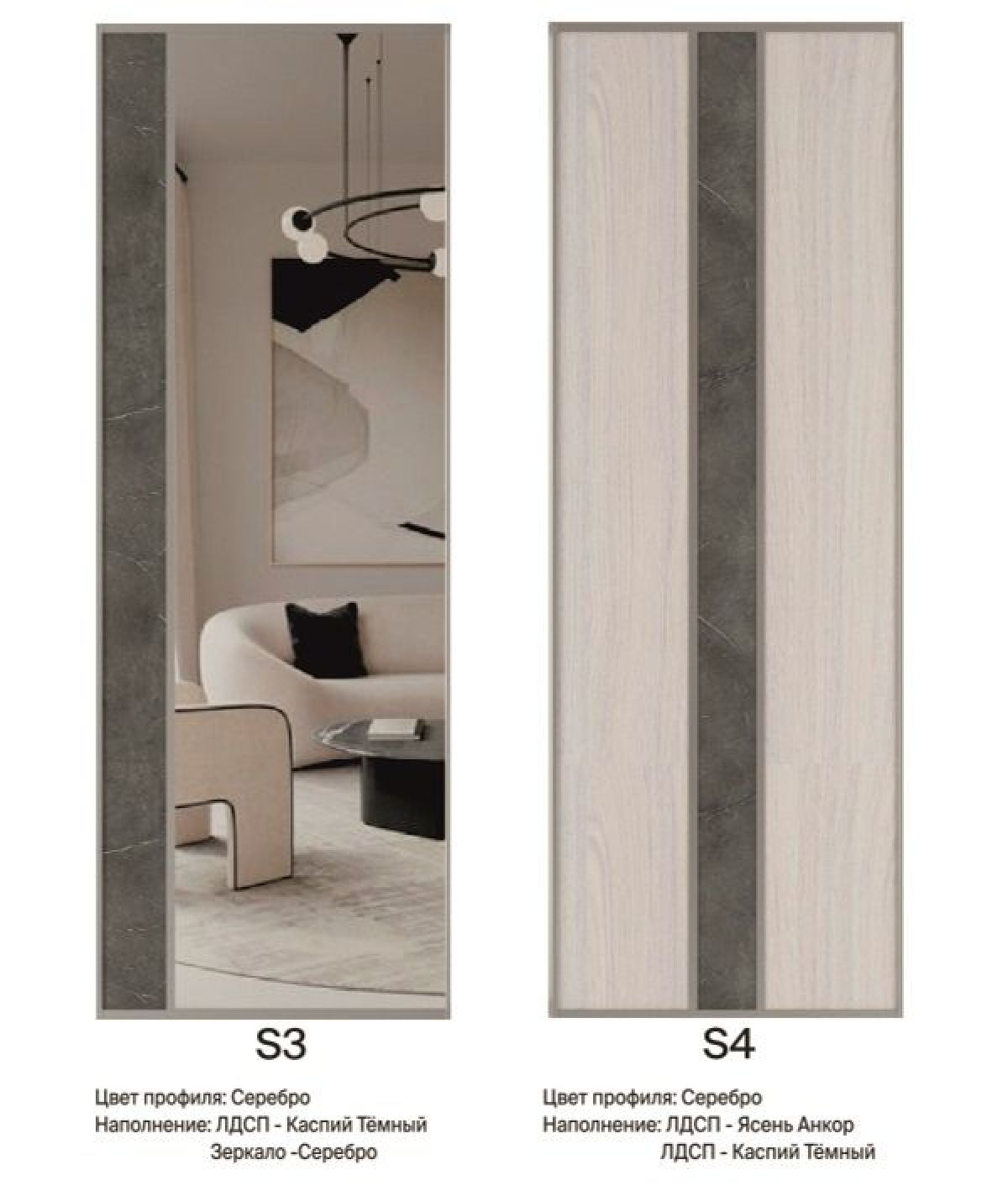 Шкаф-купе 1700 серии SILVER S1+S1+B2+PL2 (2 ящика+1 штанга+1 полка) профиль «Серебро» | фото 9