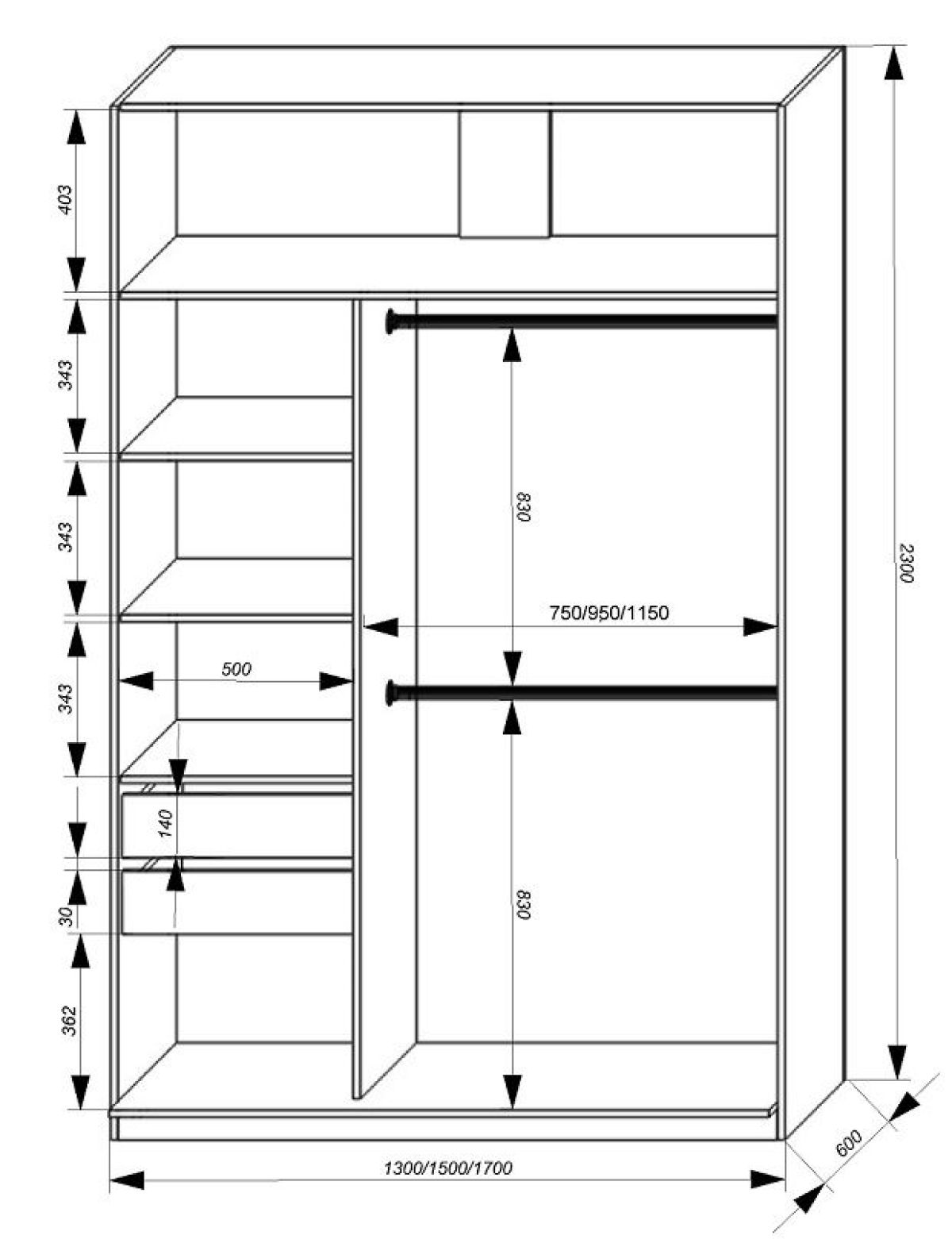 Шкаф-купе 1500 серии SILVER S5+S5+B2+PL3 (2 ящика+2 штанги) профиль «Серебро» | фото 3