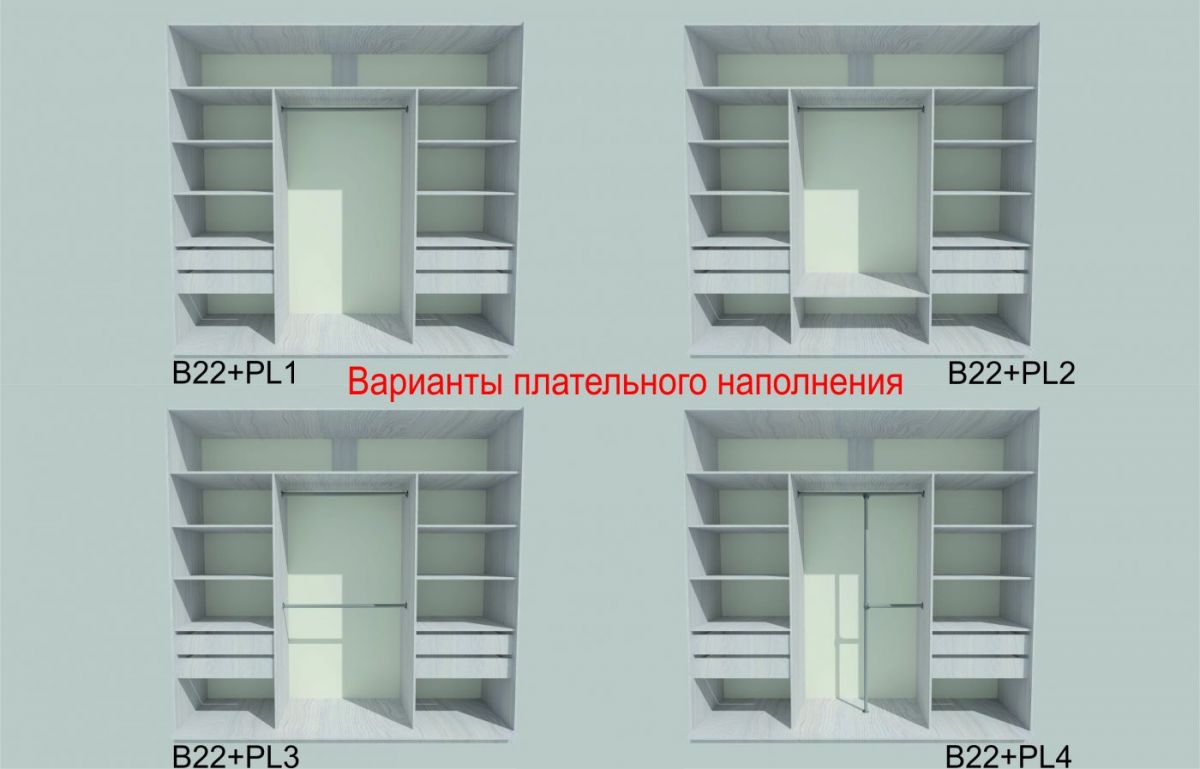 Шкаф-купе 2250 серии SILVER S6+S1+S6Z B22+PL1 (по 2 ящика лев/прав+1 штанга) профиль «Серебро» | фото 5