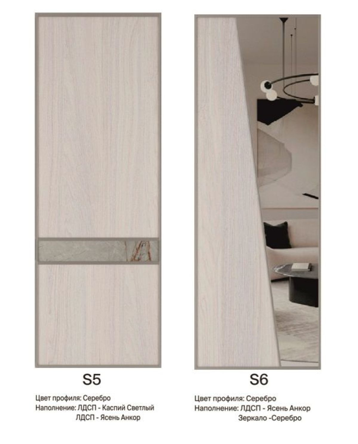 Шкаф-купе 1950 серии SILVER S5+S1+S5 B22+PL2 (по 2 ящика лев/прав+1 штанга+1 полка) профиль «Серебро» | фото 13