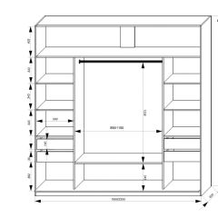Шкаф-купе 1950 серии SILVER S5+S1+S5 B22+PL2 (по 2 ящика лев/прав+1 штанга+1 полка) профиль «Серебро» | фото 3