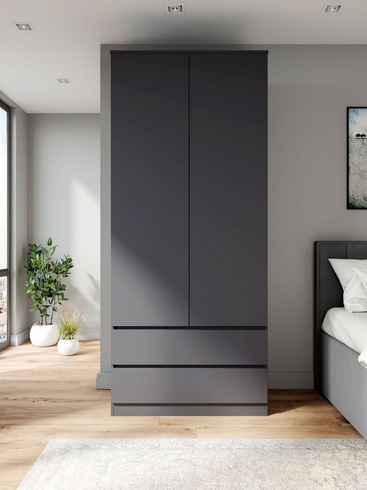 МОРИ МШ 900.2 Шкаф с 2-мя дв. и 2-мя ящ. ВЫСОКИЙ (Графит) | фото 3