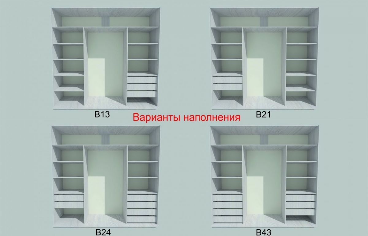 Шкаф-купе 2250 серии SILVER S3+S1+S3Z B22+PL2 (по 2 ящика лев/прав+1штанга+1 полка) профиль «Серебро» | фото 5