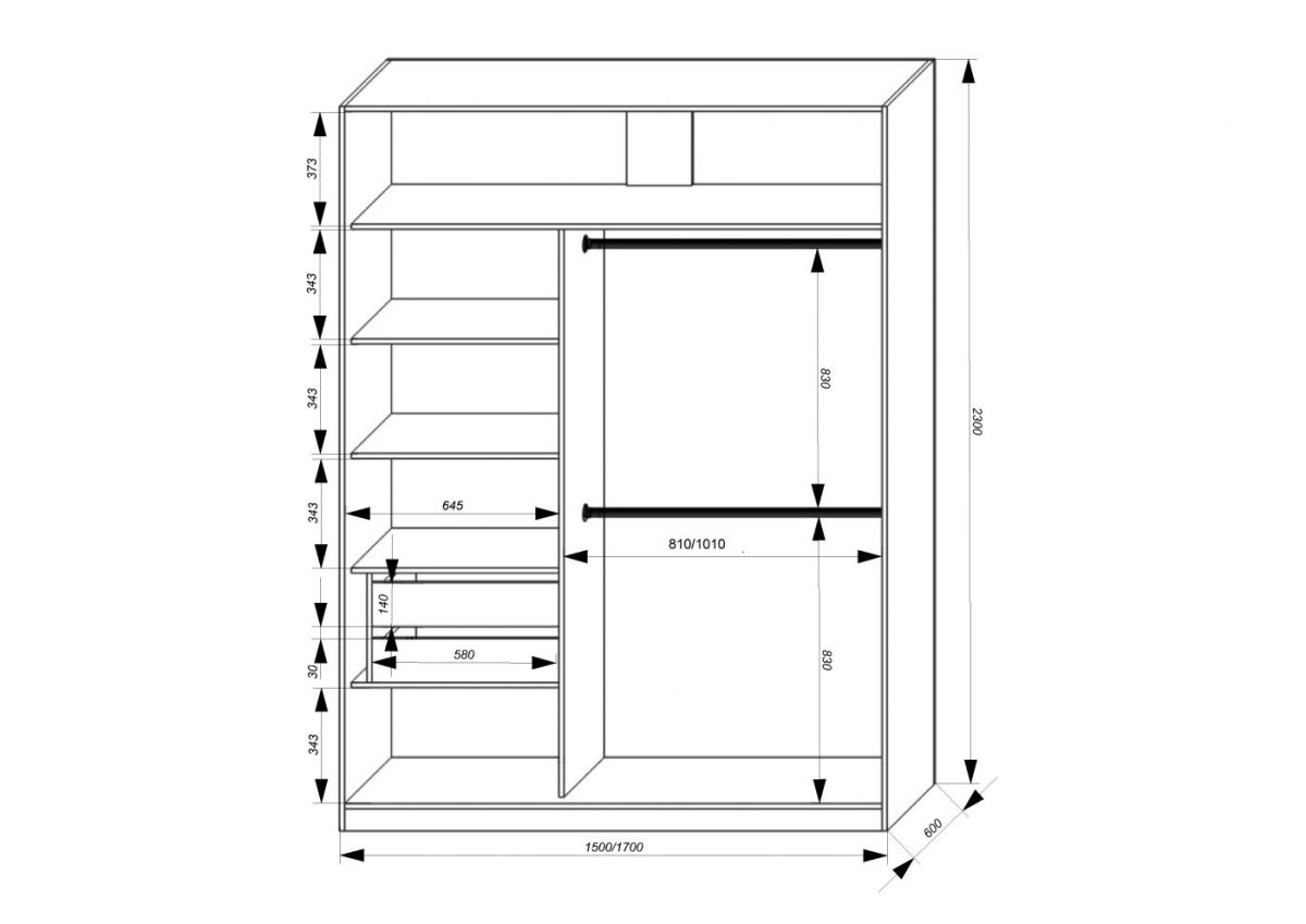 Шкаф-купе 1700 серии NEW CLASSIC K6Z+K6+B2+PL3 (2 ящика+2 штанги) профиль «Капучино» | фото 3
