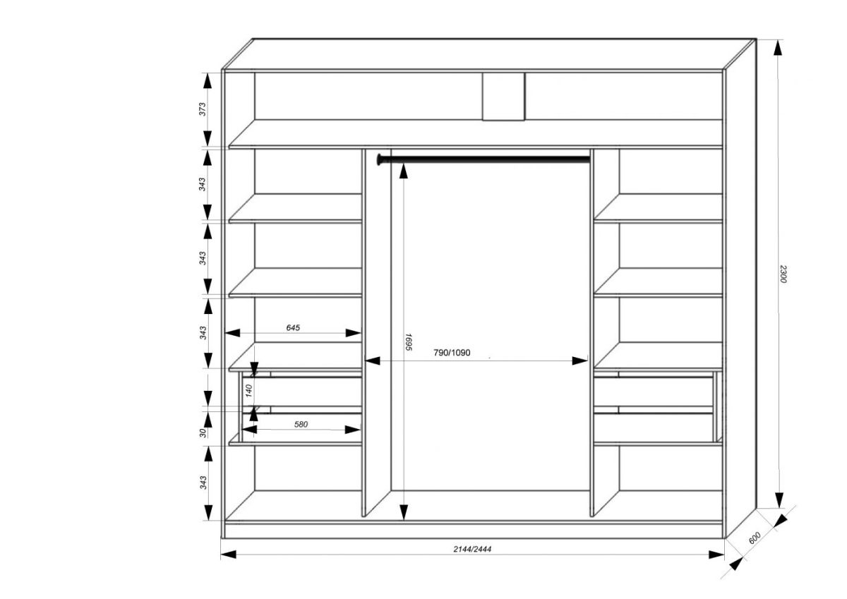 Шкаф-купе 2450 серии NEW CLASSIC K6Z+K1+K6+B22+PL1 (по 2 ящика лев/прав+1 штанга) профиль «Капучино» | фото 3