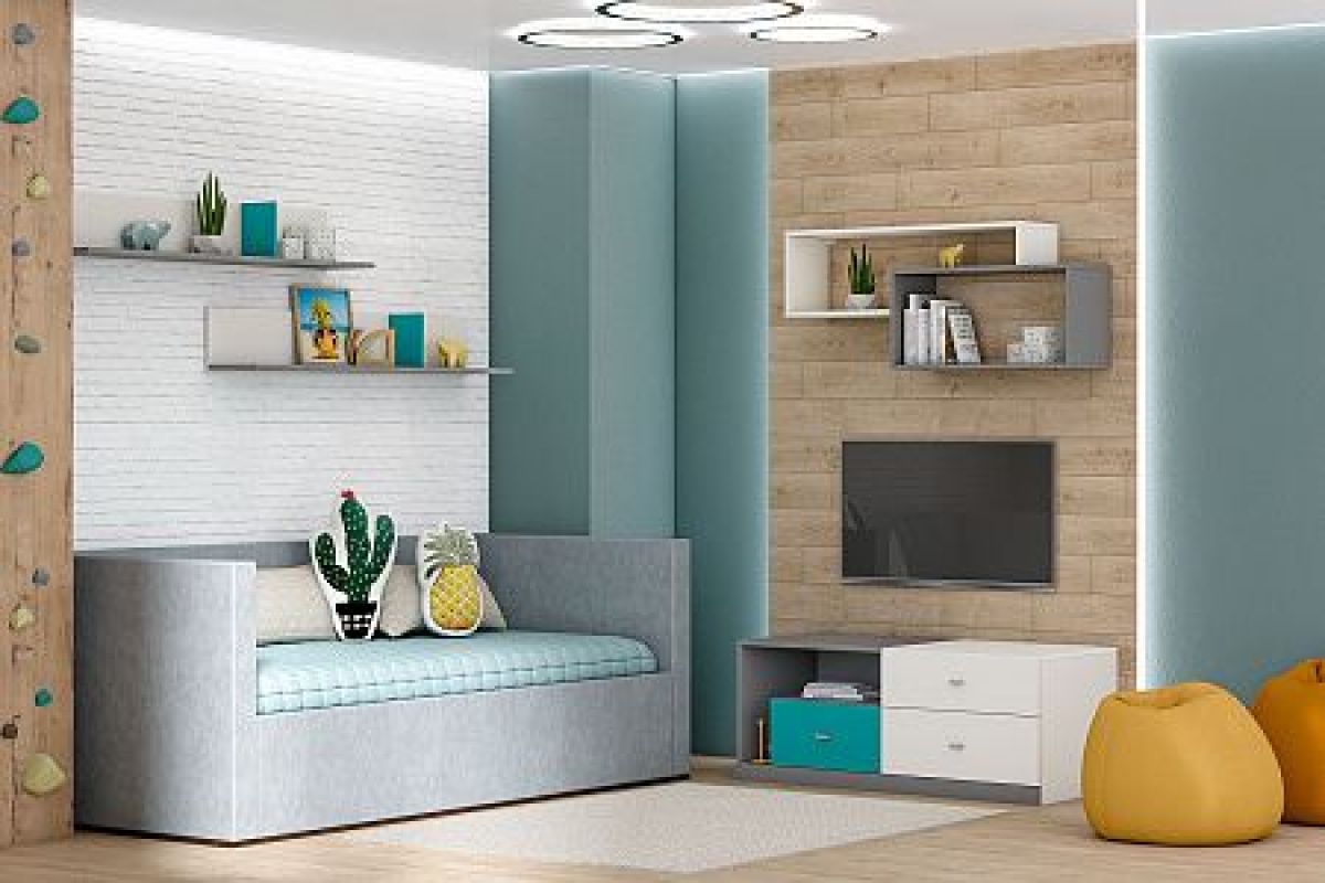 Модульная детская Клео (ЛДСП графит-миндаль-океан) | фото 3