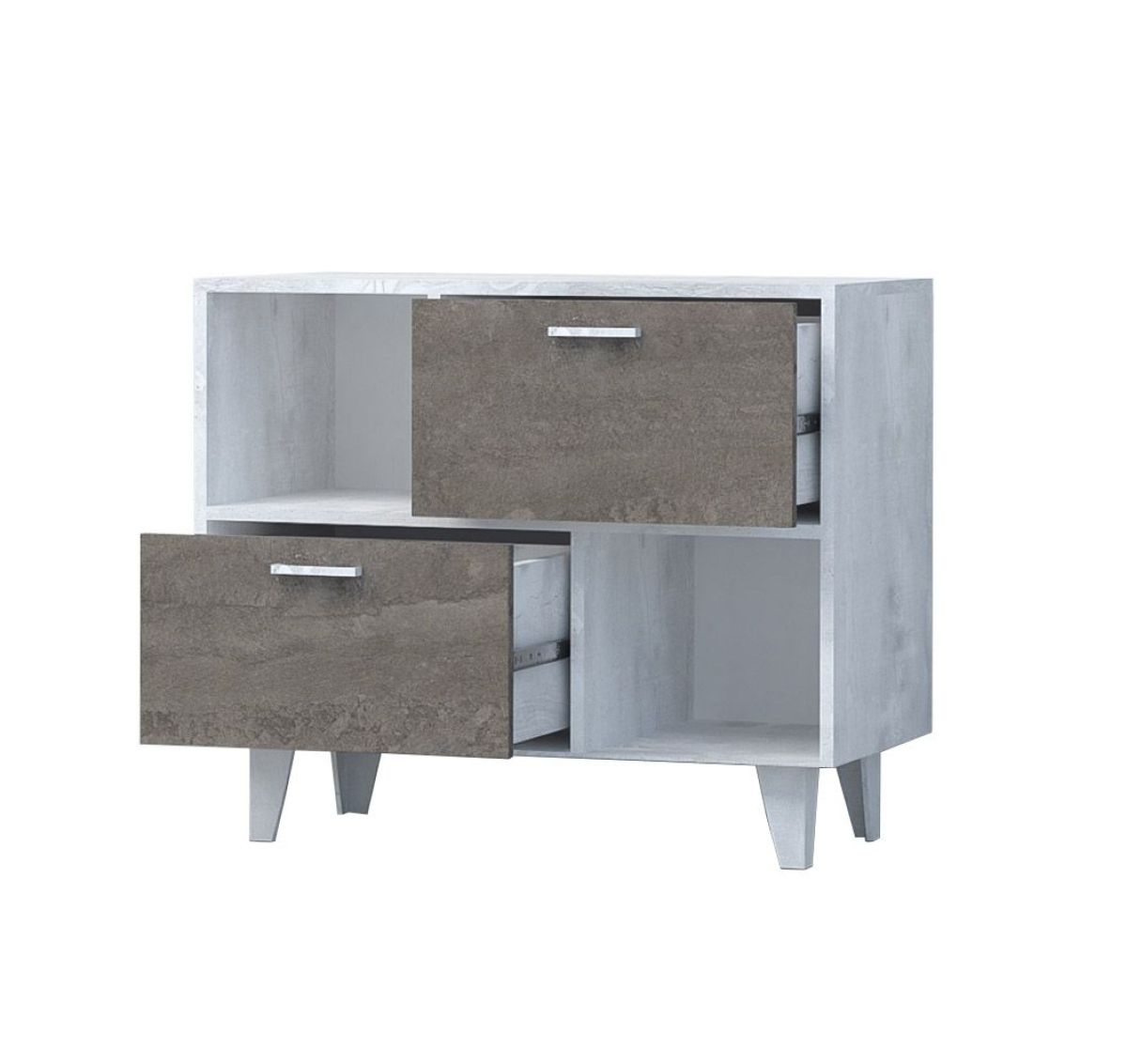 Эго Т-1 Тумба с 2мя ящ (бетон светлый/камень темный) на ножках | фото 2