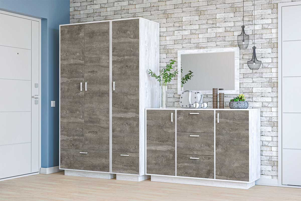 Модульная Прихожая Эго (бетон светлый/камень темный) цоколь | фото 3