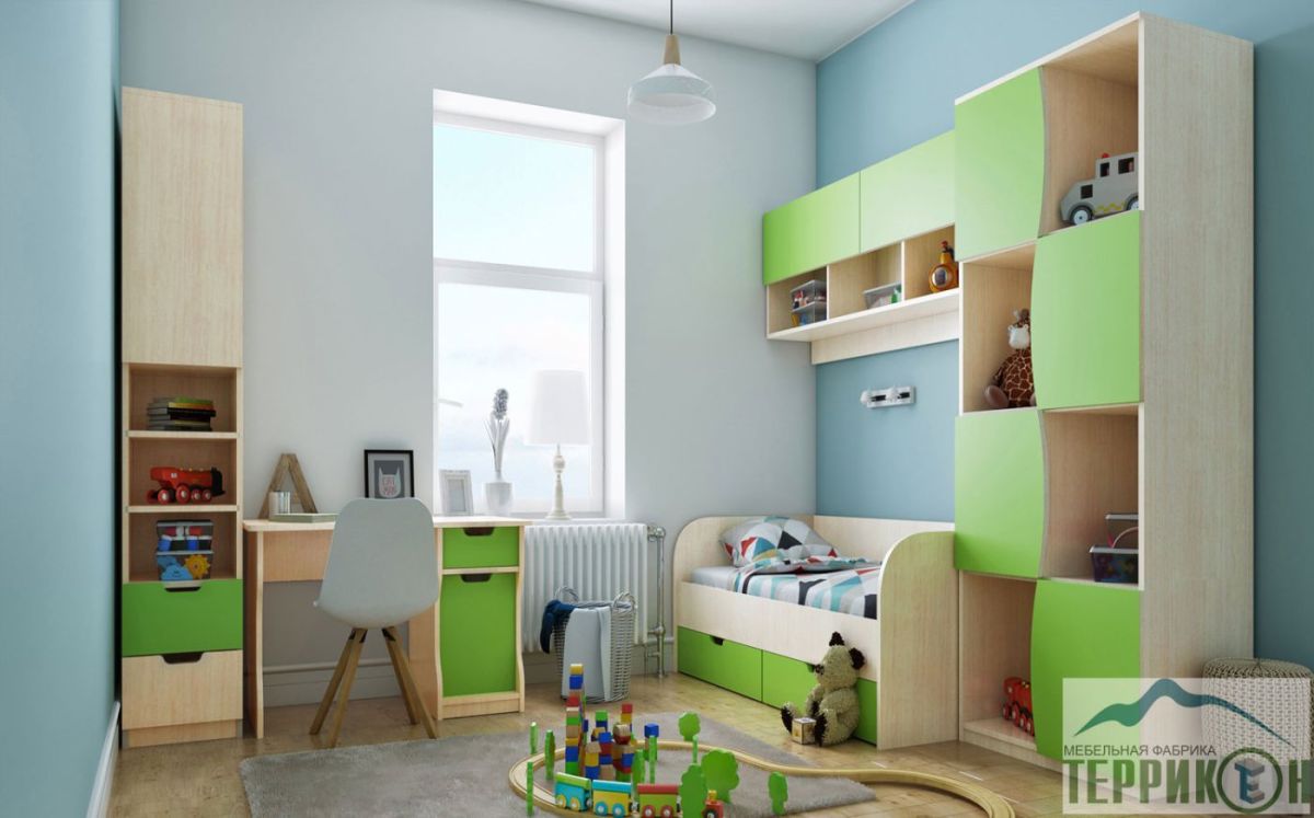 Модульная детская Киви (ЛДСП молочный дуб/лайм) | фото 2