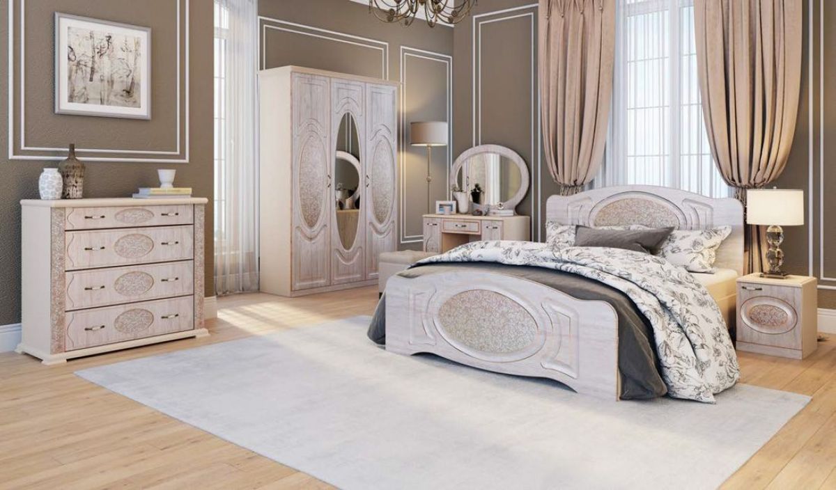 Прованс-2 Тумба прикроватная Левая (Бежевый/Текстура белая платиной золото) | фото 2