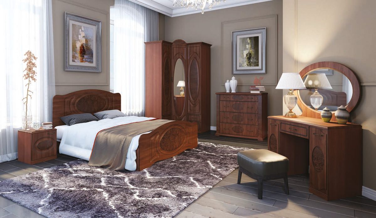 Прованс-2 Шкаф 4-х дверный с 2 зеркалами (Итальянский орех/Груша с платиной черной) | фото 3