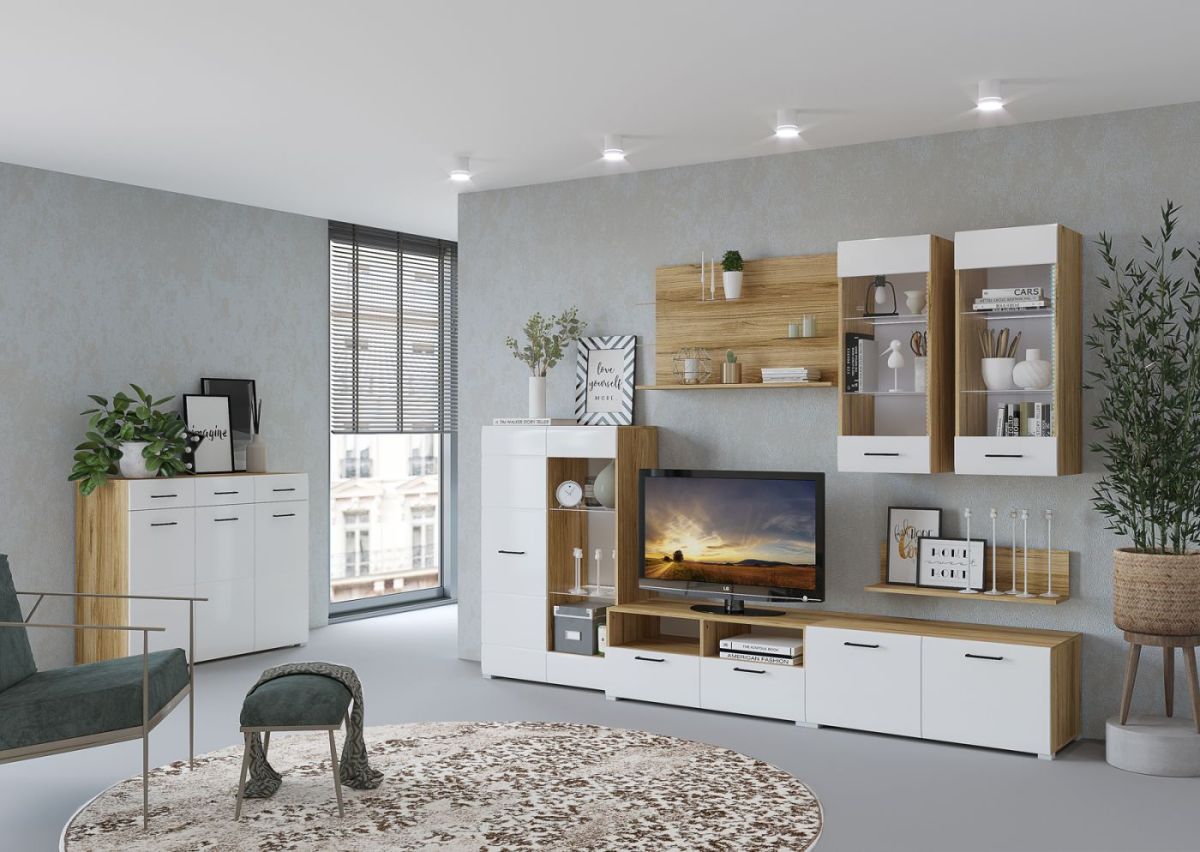 Стенка НЕНСИ 3 (Крафт золотой/Белый глянец) | фото 3