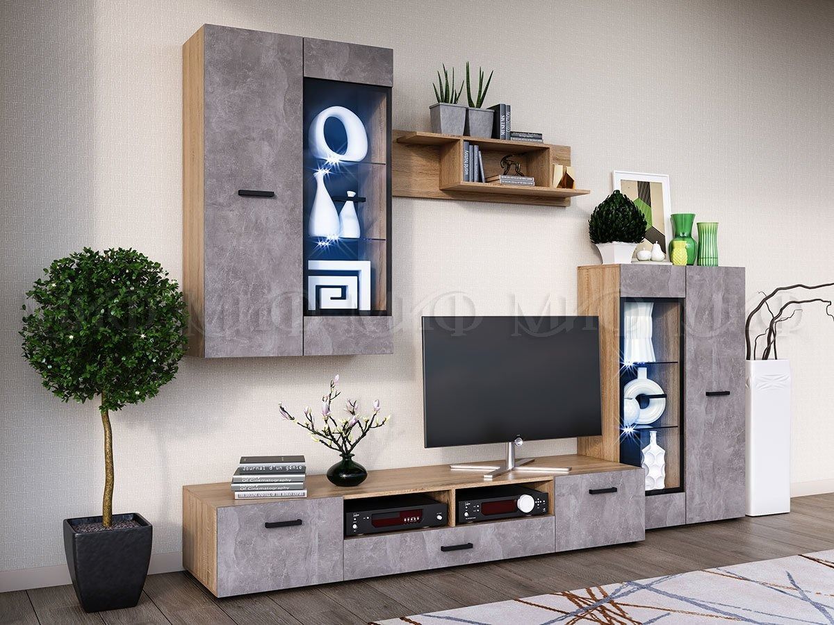 Нэнси New Пенал навесной исп.1 (ЛДСП) Бетон светлый/Сонома | фото 3