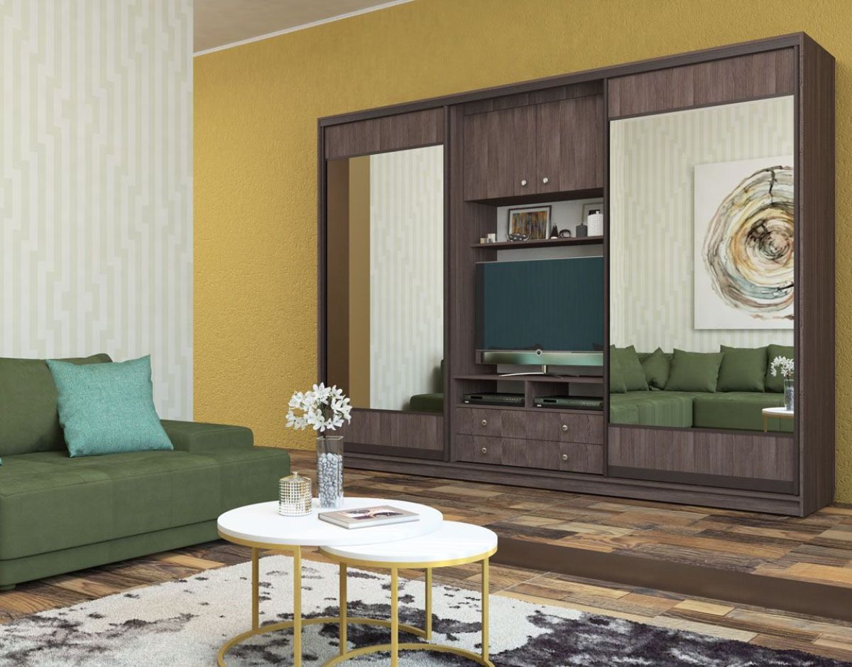 Шкаф-купе Валерия с нишей под ТВ 2800 ЛДСП/Зеркало/ЛДСП (Монорельс) ЛДСП 2 кат. | фото 4