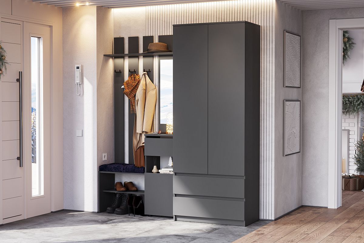 ДЕНВЕР Шкаф двухстворчатый с ящиками (Графит серый) | фото 4