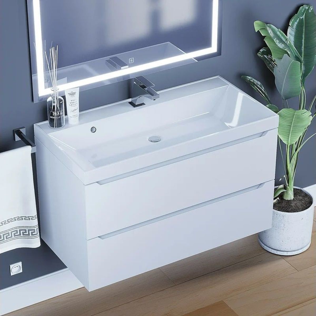 Тумба под раковину Uperwood Tanos 90 см, подвесная, белая матовая | фото 5