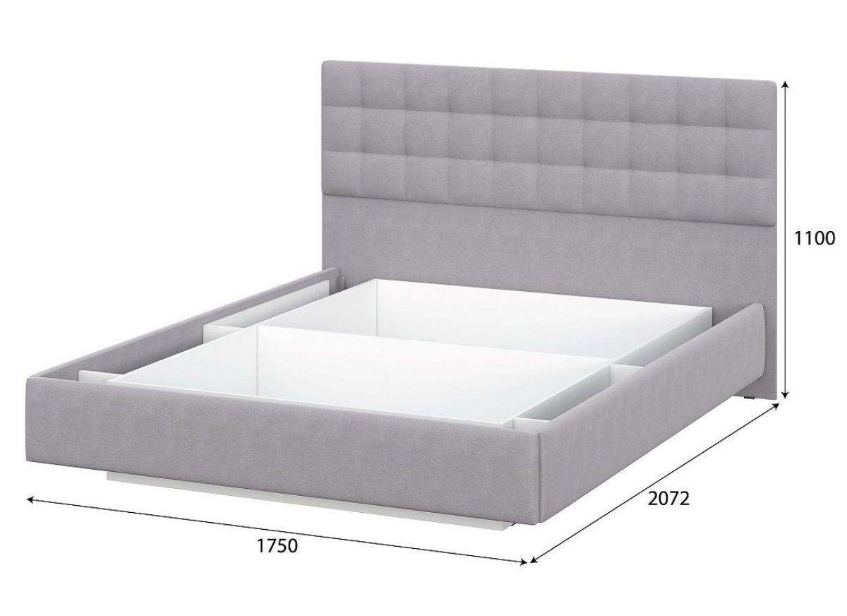 Кровать двойная №2 (универсальная 1.6х2.0) Серия 2 + основание (Белый/Серый ткань/Квадро Серый ткань) | фото 2