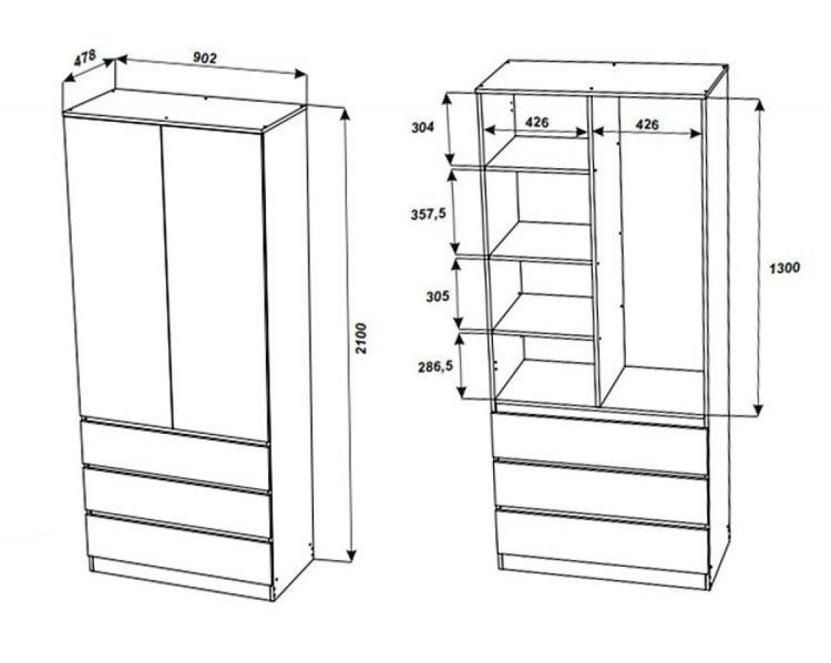 МОРИ МШ 900.2 Шкаф с 2-мя дв. и 3-мя ящ. ВЫСОКИЙ (Сатин) | фото 2