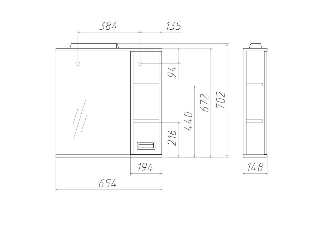 Шкаф-зеркало Cube 65 Эл. ПРАВЫЙ Домино (DC5007HZ) | фото 2