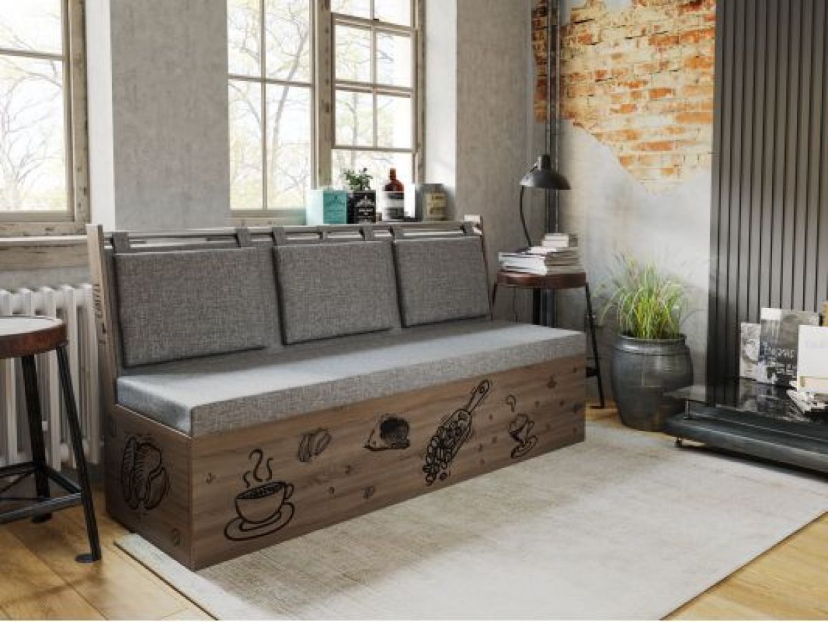 Скамья прямая РОДЕНГО Рогожка серая/Сонома трюфель | фото 3