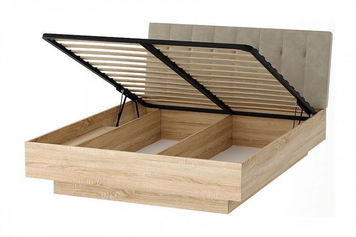 СОНАТА КРС-1600 Кровать с ПМ (дуб сонома/велюр бежевый) | фото 2