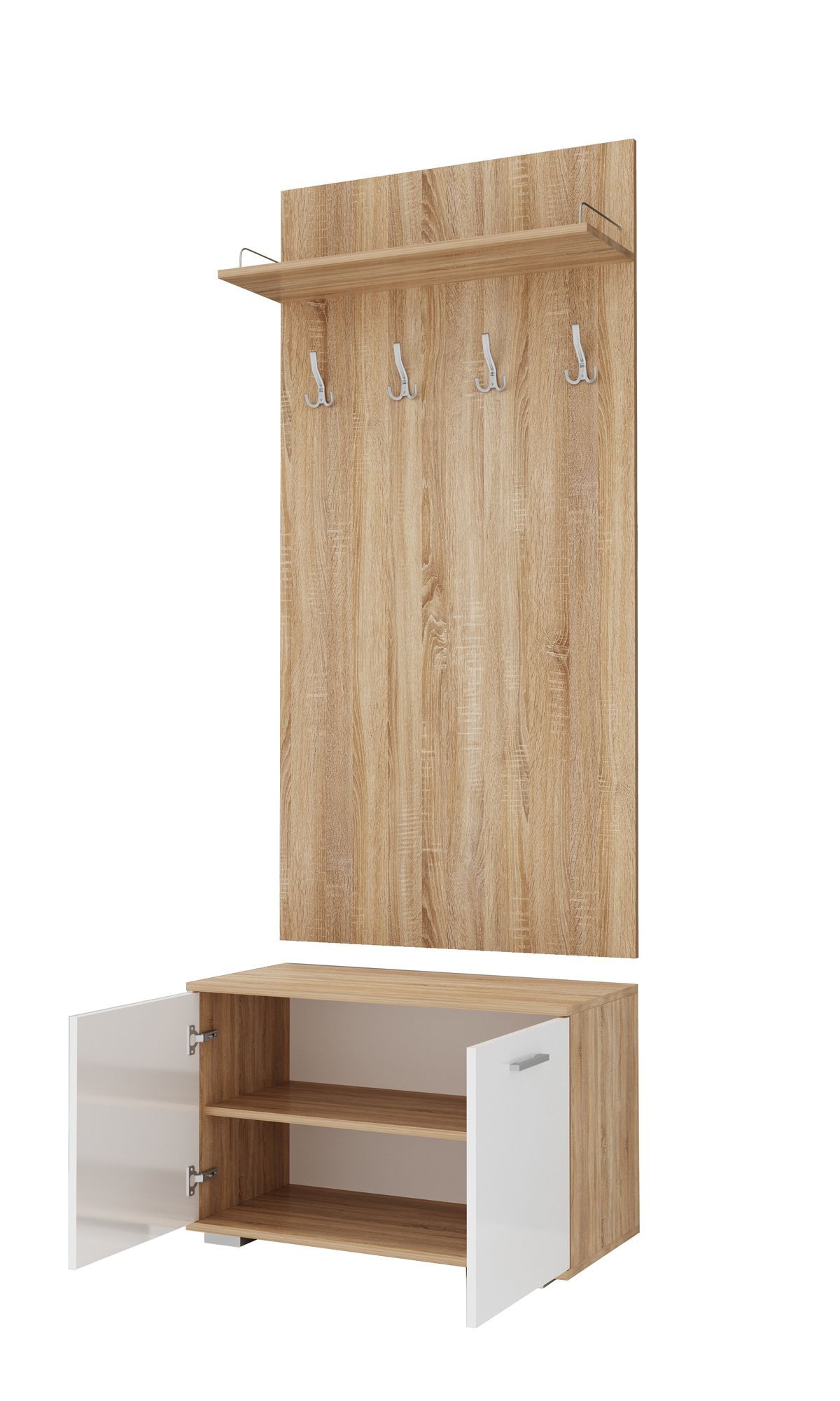ИТАЛИЯ В-800 Вешалка + О-800 Обувница (Дуб сонома/Белый глянец) | фото 2